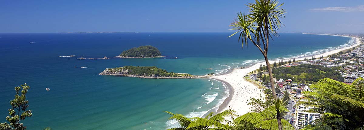 Aerial view of beaches in Tauranga, New Zealand