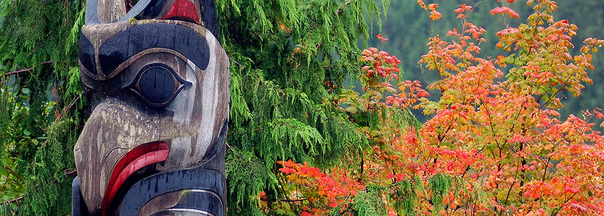 famous totem poles in totem night state park in ketchikan