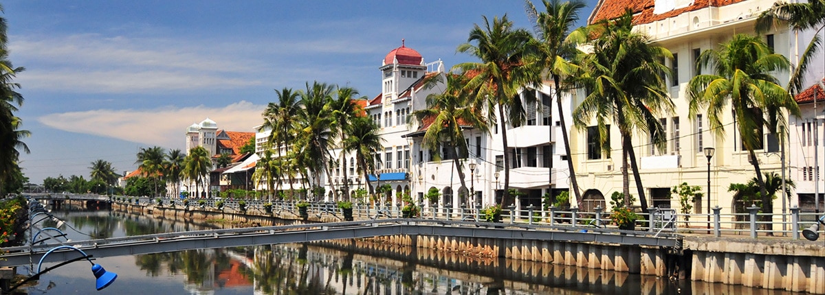 dutch colonial buildings near the canal in jakarta