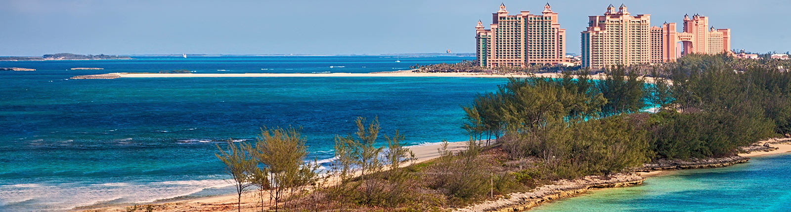 Beautiful aerial shot of Nassau, Bahamas with the Atlantis Hotel in the background