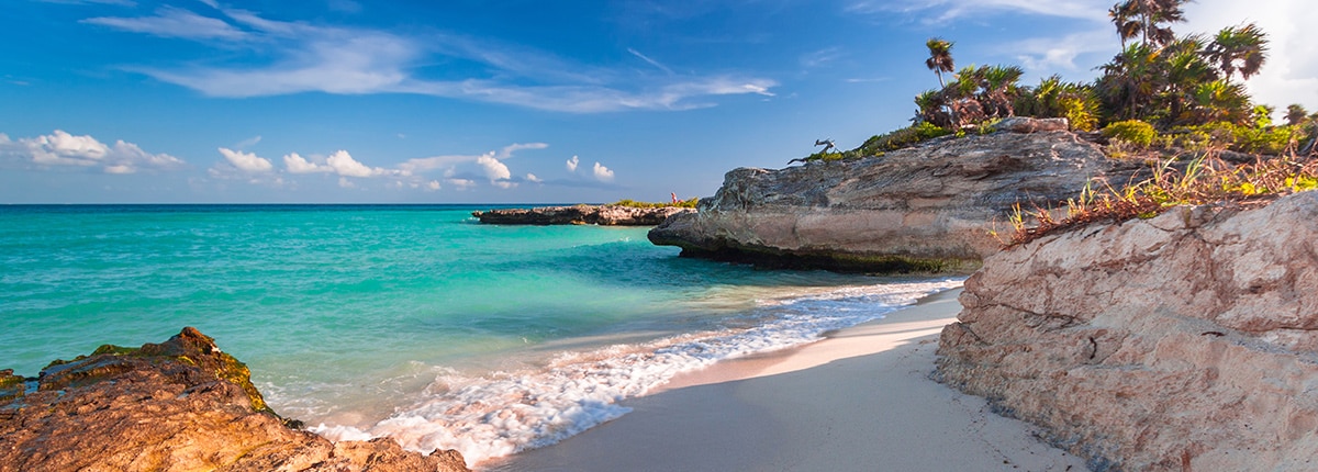 beautiful blue waters of the caribbean sea in playa del carmen, mexico