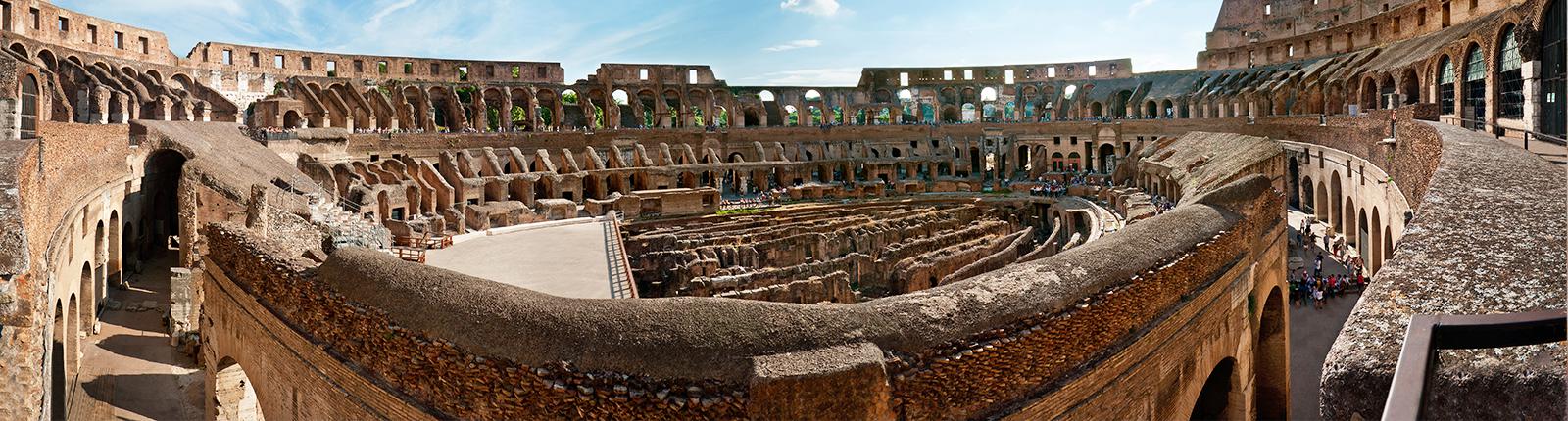 Panoramic view inside the Coliseum in Rome, Italy