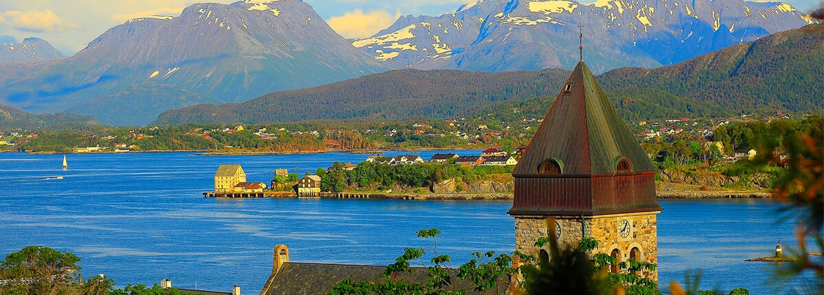 landscape view of alesund's harbor bay