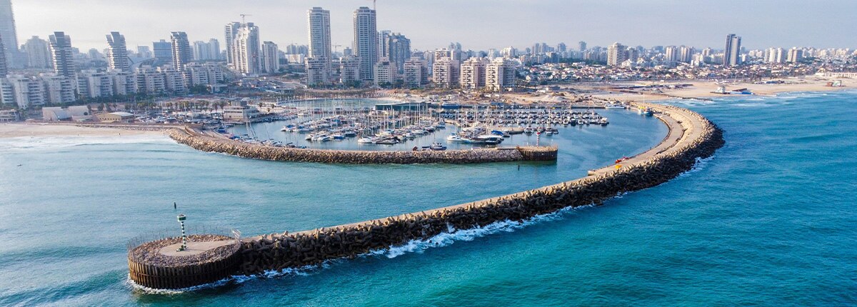 a shipping dock is designed in a swirl located in ashdod