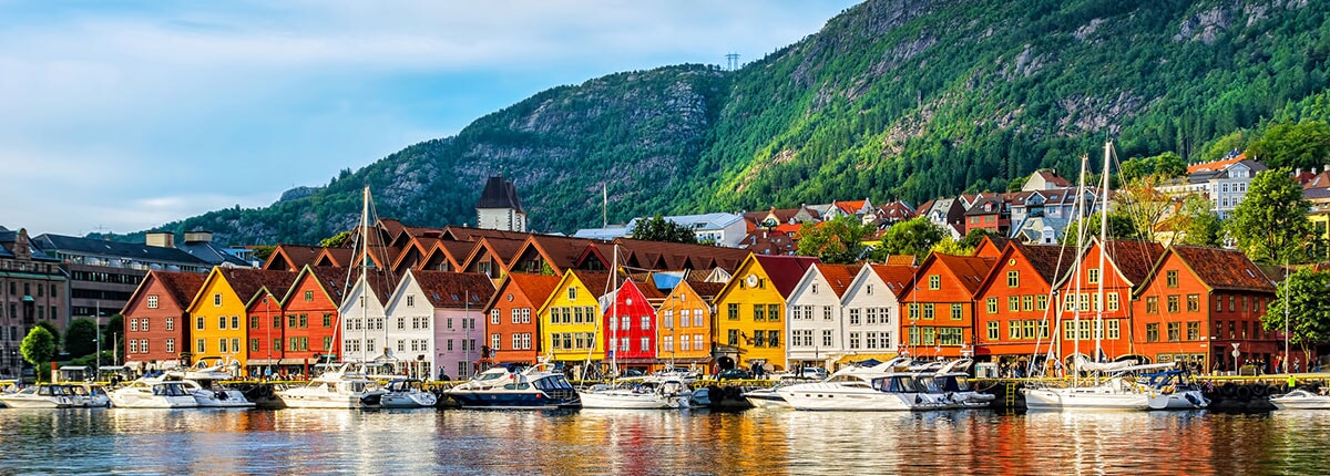 historical buildings in bryggen- hanseatic wharf in bergen, norway