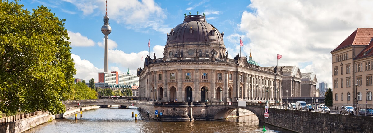 museum island and brick bridge in berlin, germany