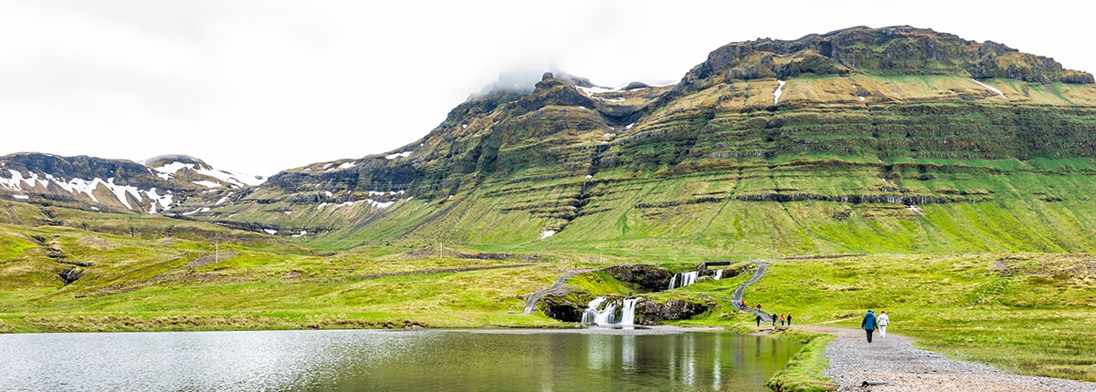 green mountains and icy caps of grundarfjordur, iceland