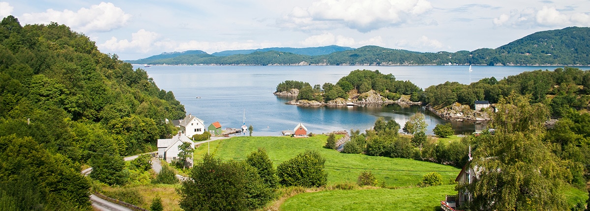 aerial view of the haugesund village and the beautiful mountains in the background