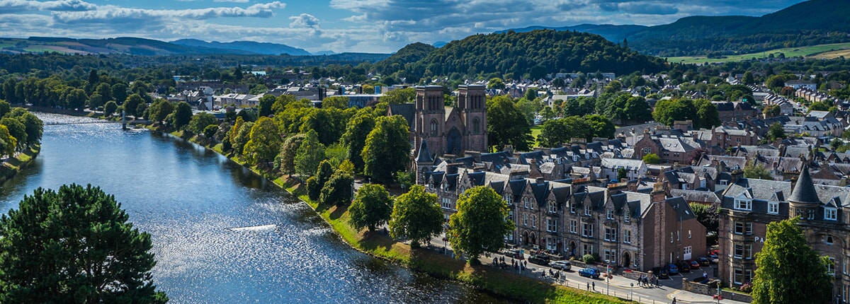 view of the canal and skyline of inverness, scotland