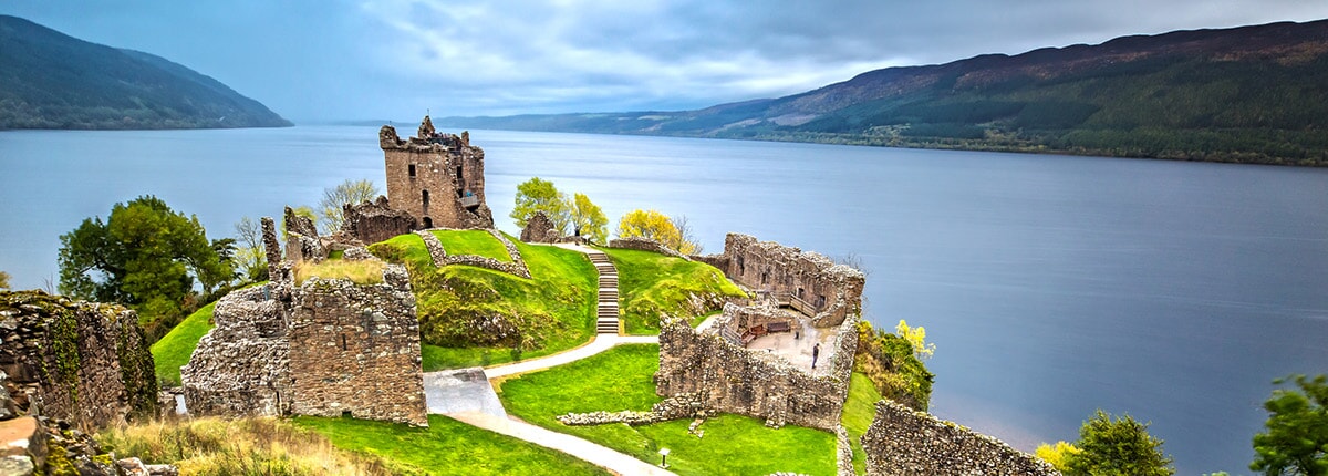 the urquhart castle along loch ness in scotland