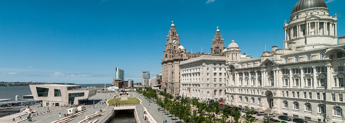 the three graces by the waterfront in liverpool, england 