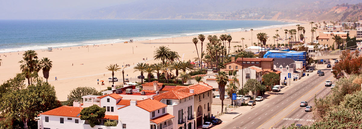 aerial view of santa monica beach