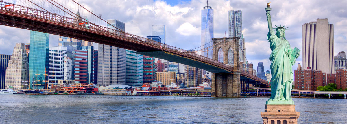 view the statue of liberty and brooklyn bridge in nyc