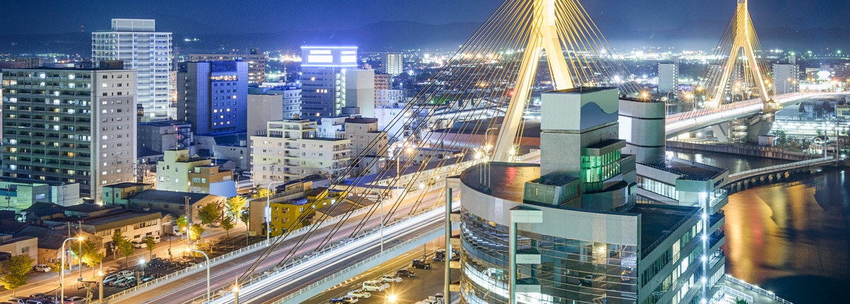 panoramic view of the city at night in aomori, japan