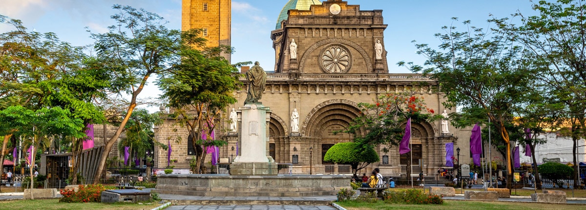 beautiful view of the facade of manila cathedral in manila, philippines  