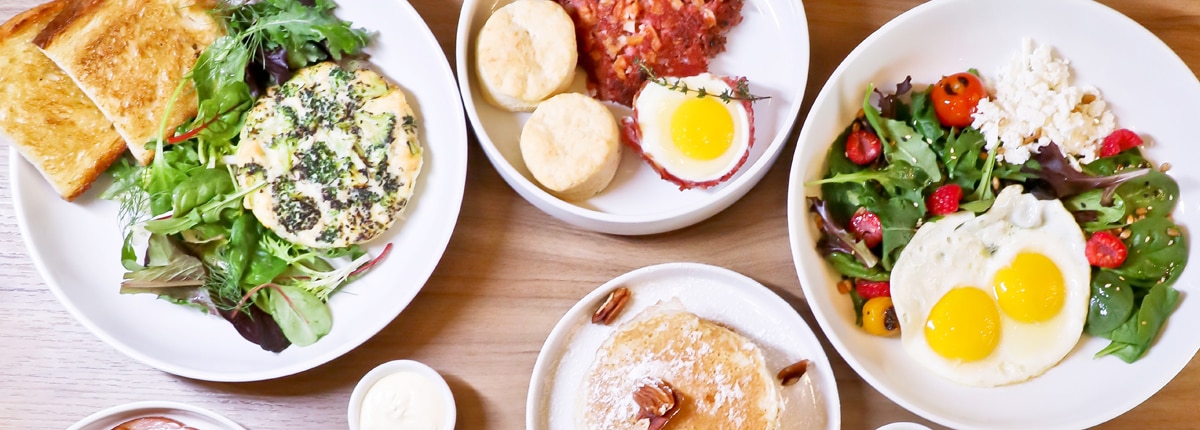 assorted breakfast dishes in the dining room 