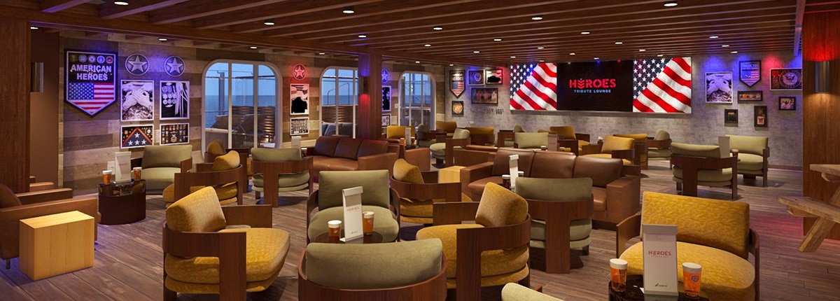 view of the heroes tribute lounge onboard mardi gras